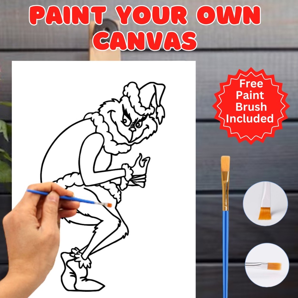 Grinch Paint Your Own Canvas , Sip and Paint Canvas ( Ready to Paint)